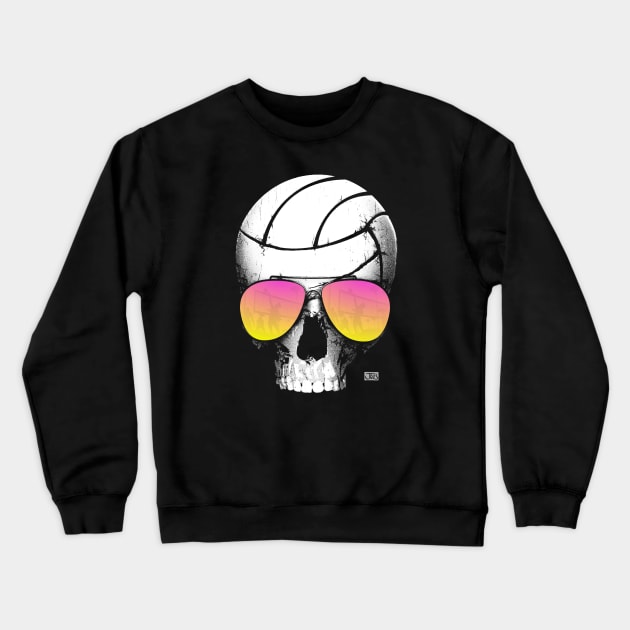 Volleyball Skull Wearing Pink Aviators Crewneck Sweatshirt by cjboco